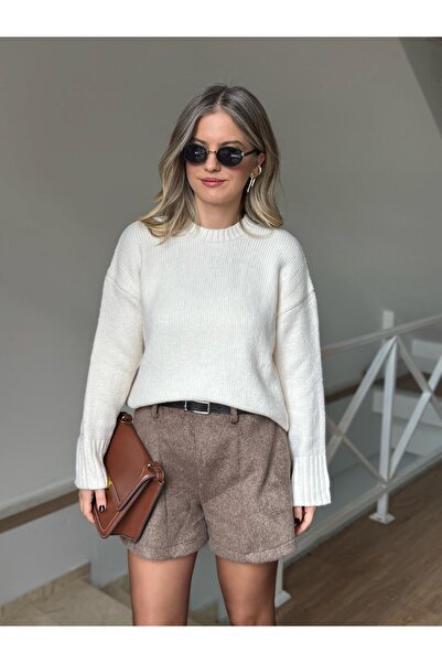 2she Decorative Collar Oversized Sweater - Ecru