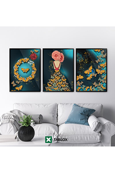 TABLOX 3-компонентен декоративен комплект картини с мотиви на цветя, жени, ро...