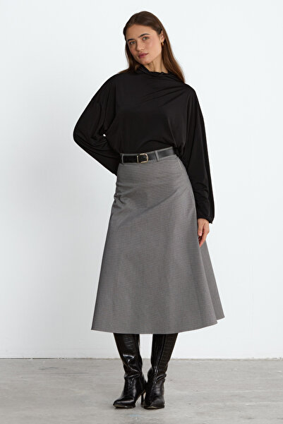 LADYA COLLECTION Gri Kareli Alma Etek