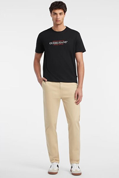 Guess Tricou bărbătesc negru, cu imprimeu tradițional american