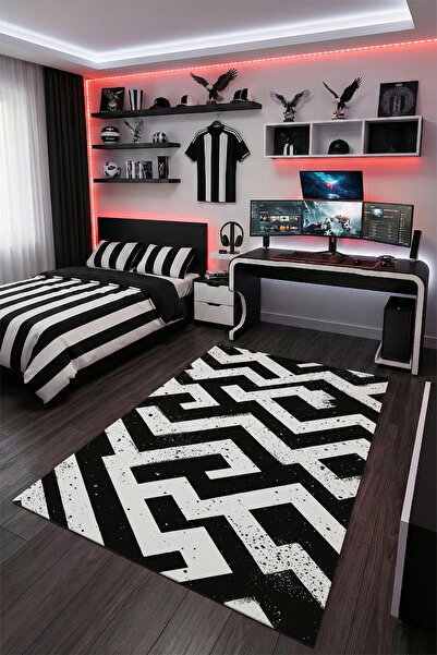 THEMODERNHANE Taraftar Genç Odası Halısı Kaymaz Taban Makinede Yıkanabilir Si...