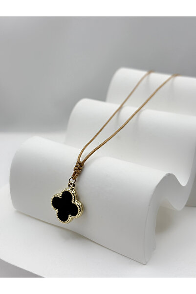 DİAMİNE PIRLANTA 14 Ayar Altın Büyük Siyah Yonca İp Kolye