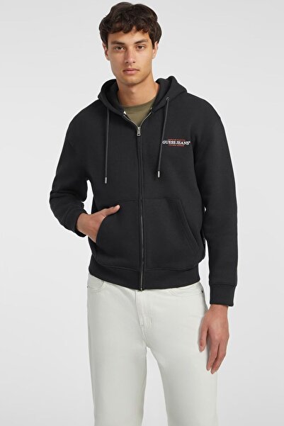 Guess Hanorac negru cu fermoar pentru bărbați m4yq27