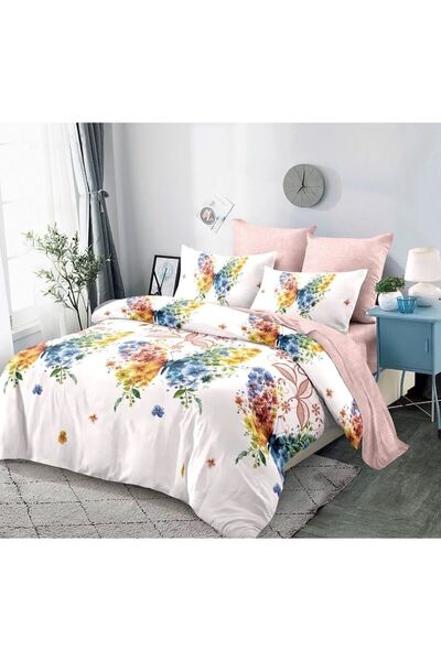 trendyhome Lenjerie de pat, Bumbac Finet, 6 Piese, Fluturi, Multicolor