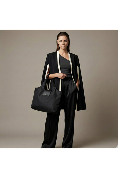 Jınıcha Siyah Katlanabilir Bez Çanta(Metal Toka) – Çantaya Takılabilir, Hafif...