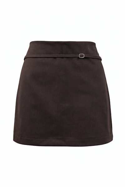 Mixray 2048 women's belted thick shorts skirt - coffee