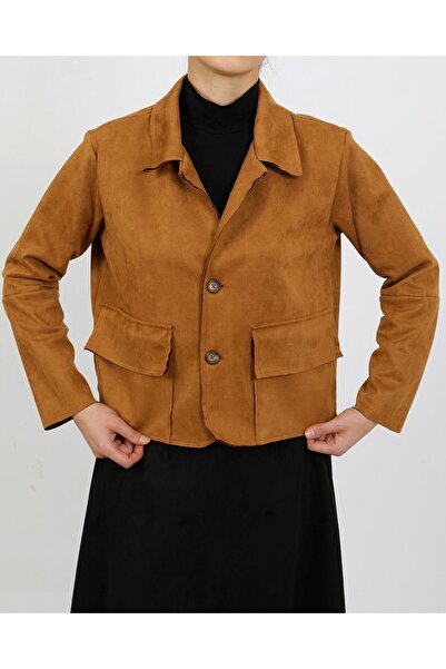 VELLICHOR سترة نسائية من جلد الغزال - لون جملي