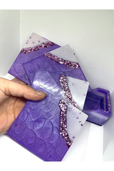 My'Elens Desing Pearlescent Glass Shine Coasters, Set of 4 with Stand