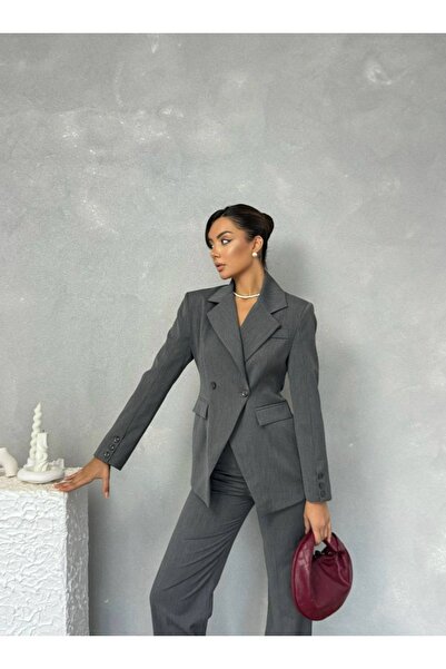 Nesil Buttoned Sleeve, Front Veer Detail, Lined Jacket and Trousers Set