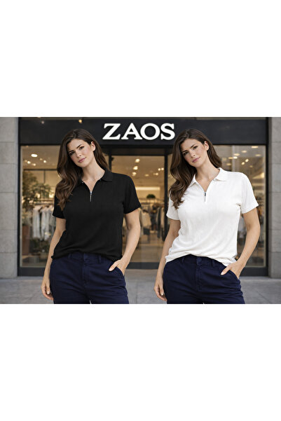 zs zaos fashion Σετ 2 γυναικείων μπλουζών poloyaka με φερμουάρ, βασικά πλεκτά...