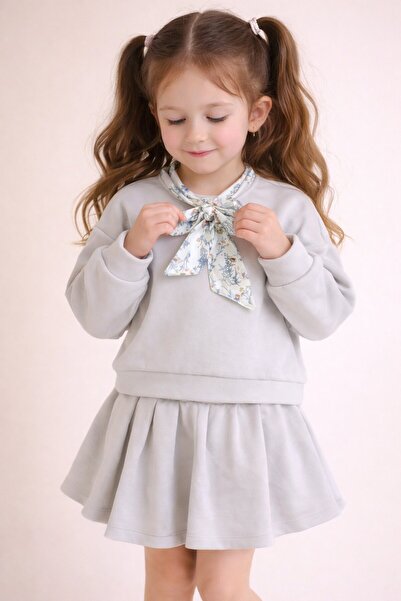 Cansın Mini Set 2 piese pentru fetițe cu eșarfă bej și fustă cu detalii Badil...