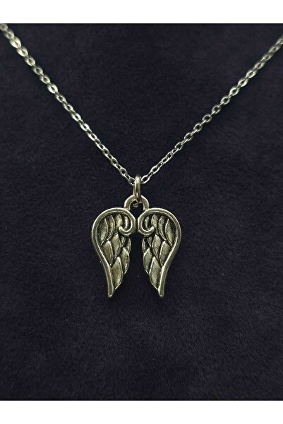 sarıyer silver Double Winged Angel Figure Women's Steel Necklace Love Lover L...