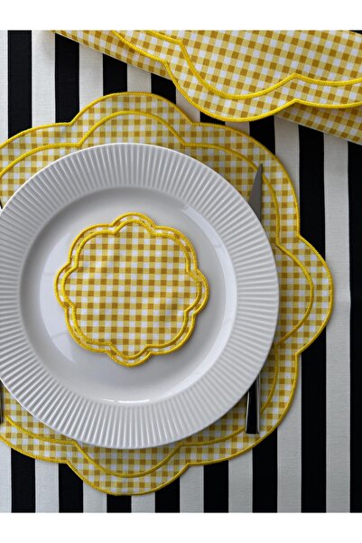 Han Deco 4lü Sarı Pötikare Amerikan Servis ve Bardak Altlığı