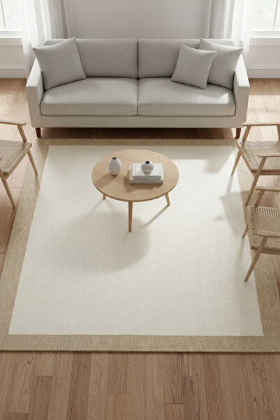 Santiva Home Bordered Sisal Carpet Beige Cream – Cotton Woven, Non-Slip Base,...