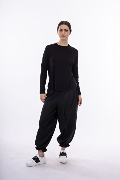 byözlemyazan Glittery Fabric Elastic Waist Comfortable Cut Women's Trousers