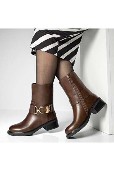 Modlet.ro Women's brown low-heel boots with zipper MOD12917