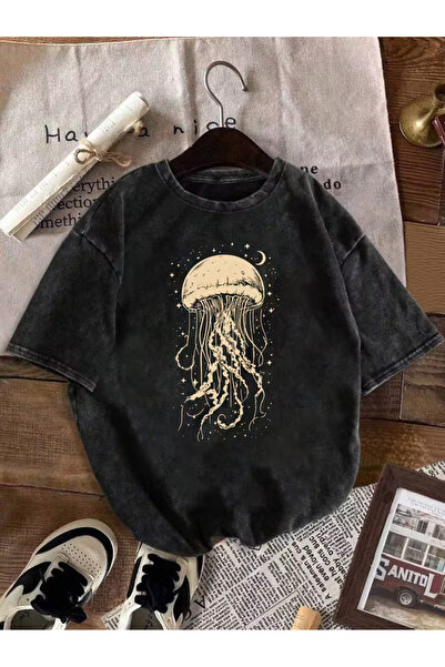 PENTHİLUS قصة فضفاضة Yıkamalı مطبوع تي شيرت - تي شيرت كاجوال بأكمام قصيرة ونق...