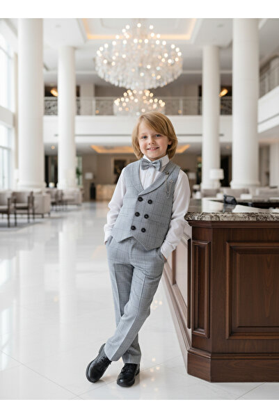 WENA KİDS Children's Vest Set Suit Tuxedo Set - Checked