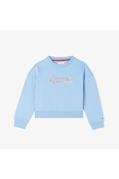 Tommy Hilfiger Script Sequin Çocuk Mavi Sweatshirt