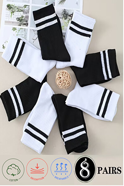 Esinti 8 Pairs of Unisex Cotton Striped College Socks