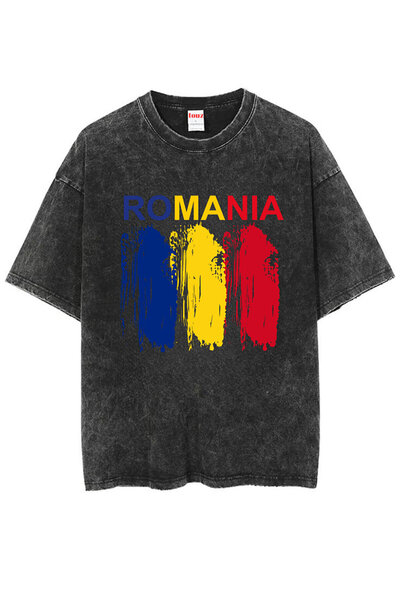 Le Savu Washable Romaniasena Printed Printed Unisex Oversized Vintage T-Shirt