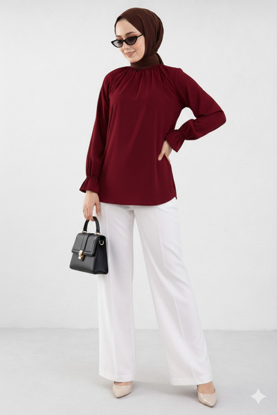 CNG MODA Ruffle Sleeve Poplin Shirt