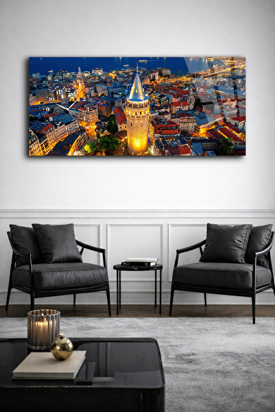 Olinpa KIRILMAZ CAM DUVAR SAATİ , HEM TABLO HEM SAAT GALATA KULESİ İSTANBUL G...