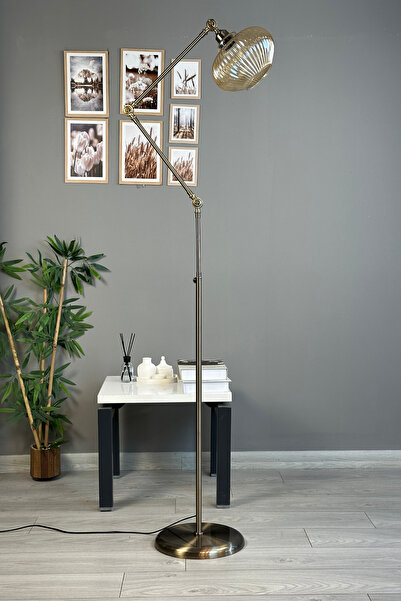 Bamyum Ruiz Bal Rengi Cam 3 Mafsallı Eskitme Gövde Metal Lambader Modern Deko...