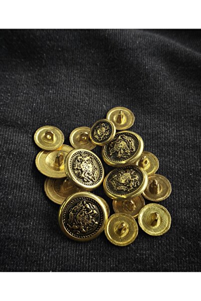 NESGO MODA طقم أزرار معدنية مطلية بالذهب ومطلية باللون الأسود مع شكل أسد، 6 أ...