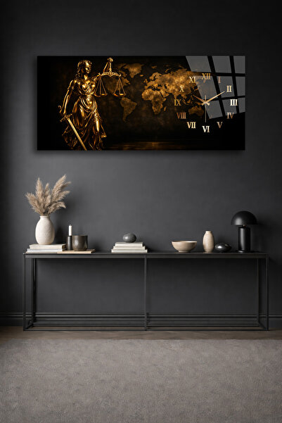 Olinpa KIRILMAZ CAM DUVAR SAATİ , HEM TABLO HEM SAAT ADALET HEYKELİ ALTIN TEM...
