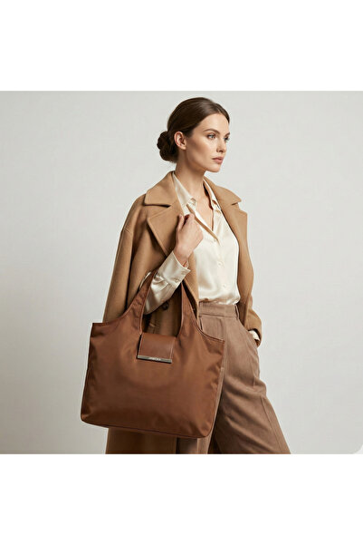 Jınıcha Kahverengi Katlanabilir Bez Çanta(Metal Tokalı) – Çantaya Takılabilir...