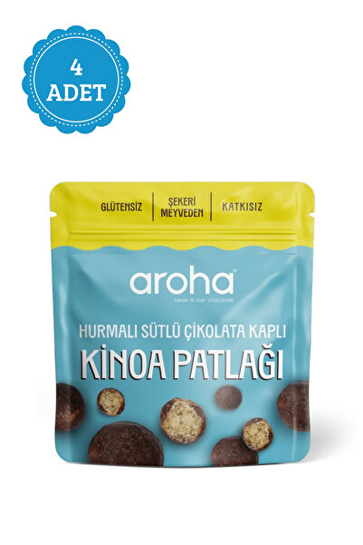 AROHA Hurmalı Sütlü Çikolata Kaplı Kinoa Patlağı 50 Gr x 4 Adet