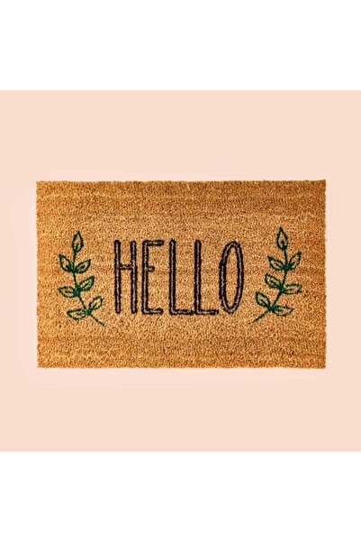 GizHome Giz Home Koko Hello Desenli Kapı Paspası - Bej / Siyah - 40x60 cm