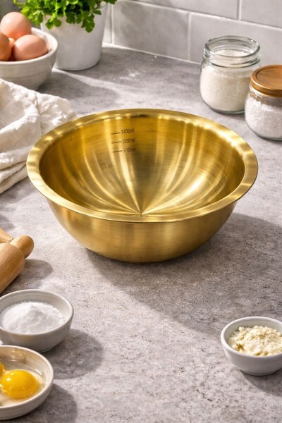 Qerhome Stainless Steel Gold Measuring Dough Kneading & Mixing Bowl 1400 ml