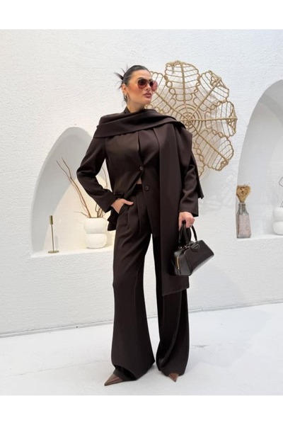 Pulli Collection Shawl Jacket and Palazzo Pants Premium Design Suits Coffee