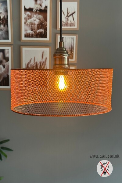 Bamyum Ferix Turuncu Metal Tel Örgü Eskitme Lale Başlık Tekli Rustik E27 Sark...