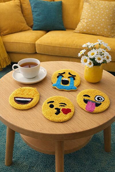 Fun Life Handmade Emoji Punch Coasters - Set of 4