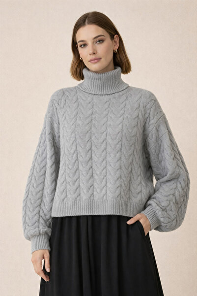 Kirazgym سترة تريكو محبوكة بنمط مميز - رمادي