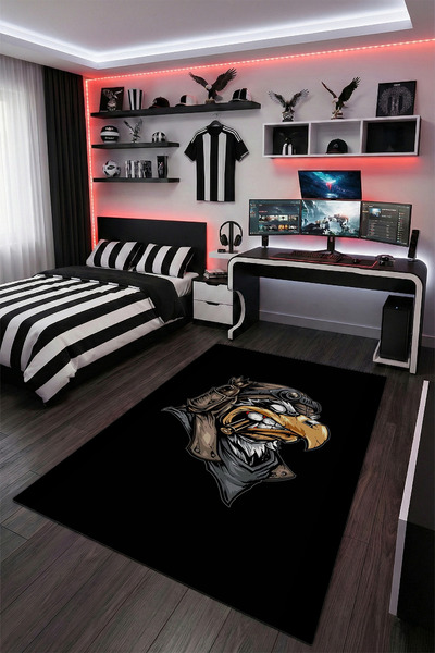 THEMODERNHANE Taraftar Genç Odası Halısı Kaymaz Taban Makinede Yıkanabilir Si...