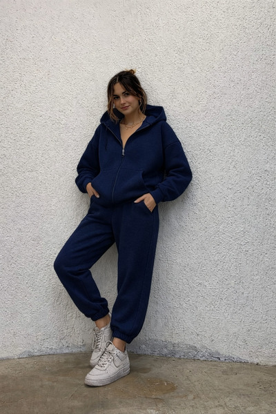 BayBayan Women's Hooded Zippered Basic Cardigan Set