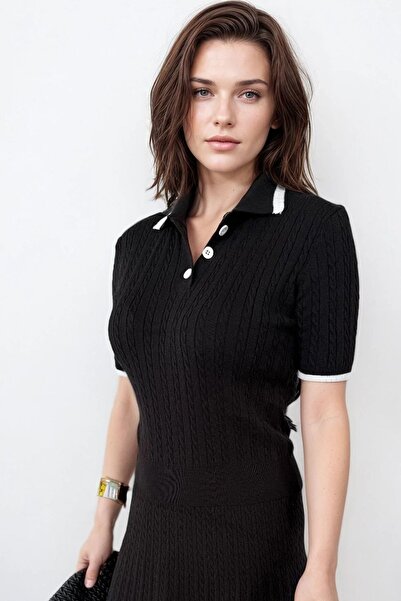 Trend Alaçatı Stili Cămașă neagră pentru femei Taka Tricot Bluză și fustă min...