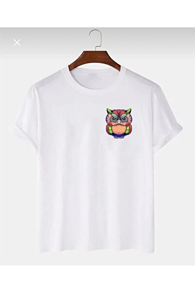 LELVANİ تيشيرت أبيض مطبوع عليه نقش بومة ملونة للجنسين
