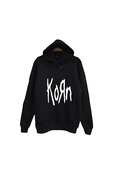 fame-stoned Korn Printed Unisex 100% Cotton Hooded Black Sweatshirt