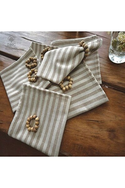 DNC home tekstil طقم مناديل مخططة بنمط القهوة والحليب 40x40 سم مع مشبك هدية 6...