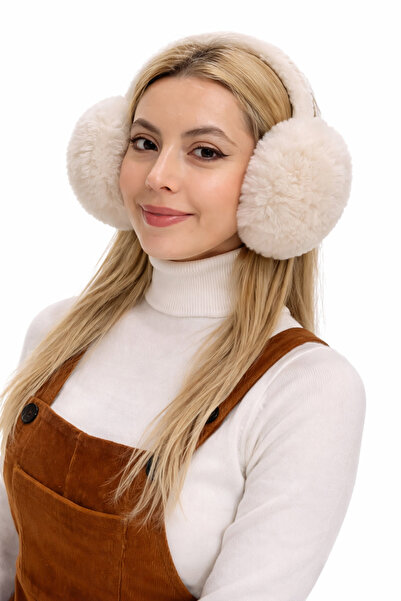 Çeşme Home White Plush Ear Muffs Soft Textured Winter Ear Protection
