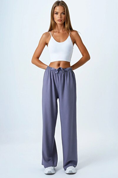 Trend Alaçatı Stili Women's Mink Tied Waist Elastic Linen Palazzo Pants Vs00839