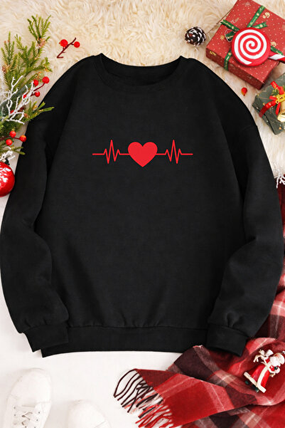 Pink Sky سويت شيرت للجنسين قصة فضفاضة قطن مطبوع بتصميم قلب