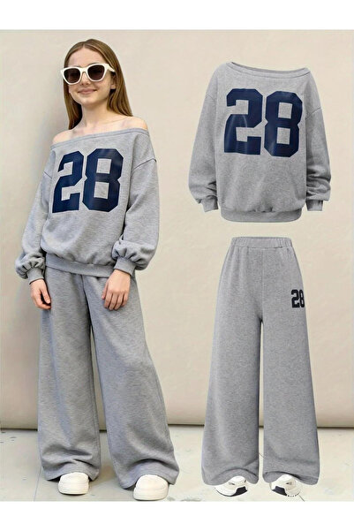 npLStore Girl's New 28 Printed White-Navy Blue Boat Neck Sweatshirt Sweatpant...