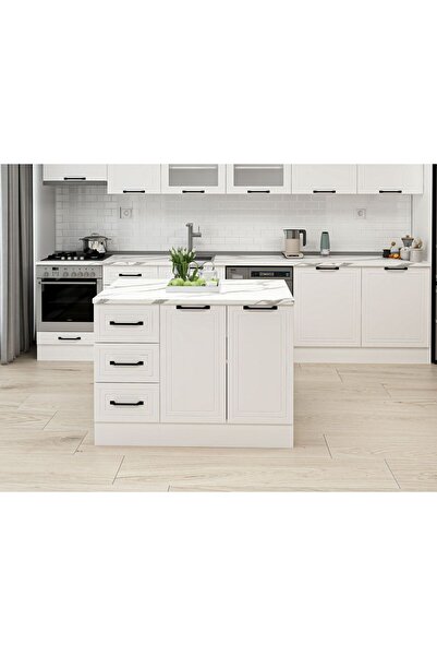 Alvinka 120 Cm Mbr_A Ada Mutfak Dolabı Beyaz Beyaz Mdf