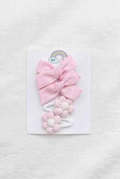 My Kids Wear Set de agrafe pentru fete, realizate manual, cu fundă roz și tri...